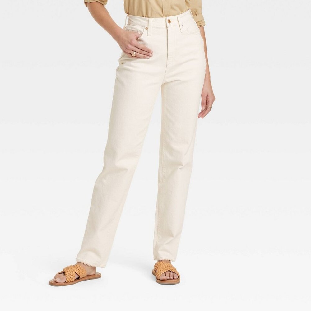 NEW! Womens High-Rise 90's Vintage Straight Jeans, Off-White - LONG